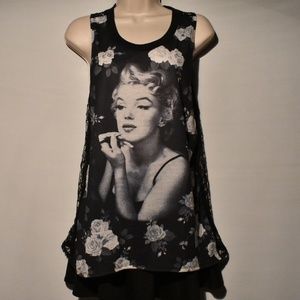 Marilyn Monroe White Roses Black Lace Back Tank